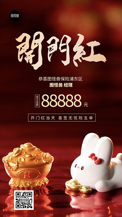 2023开门红喜报红金摄影风手机海报