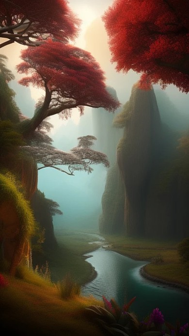 自然风景静谧山谷AI数字作品