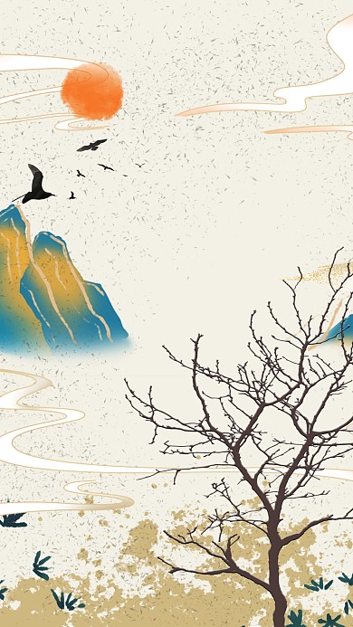 图怪兽原创元素古风新中式风格装饰画背景