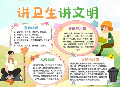 卡通风讲文明讲卫生小报手抄报模板