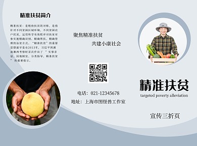 精准扶贫简约蓝色宣传册三折页