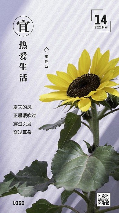 向日葵简约早安问候日签