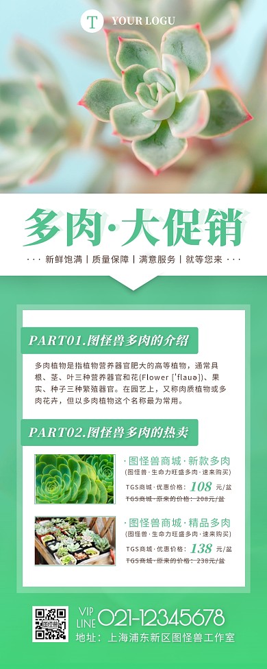 多肉简约大方绿色营销长图
