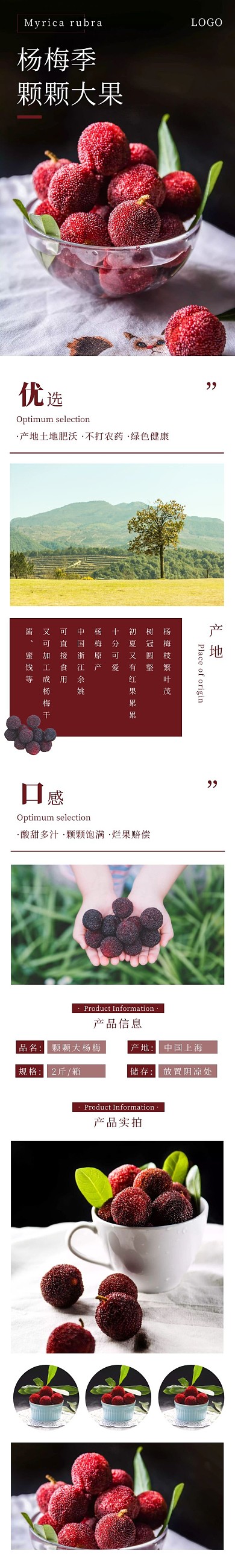 杨梅简约高级黑红色食品茶饮详情页