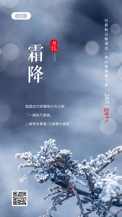 简约大气创意霜降祝福问候摄影图海报