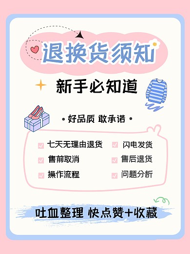 新手退货须知粉色卡通简约小红书