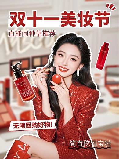 双十一美妆直播间护肤品种草推荐小红书封面