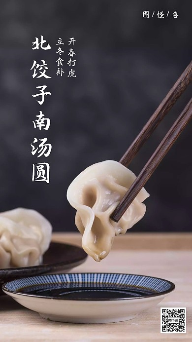 简约摄影风立冬饺子手机海报