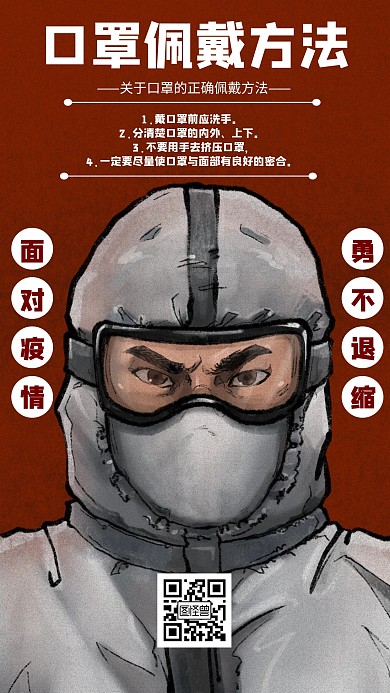 口罩佩戴方法卡通风格宣传手机海报