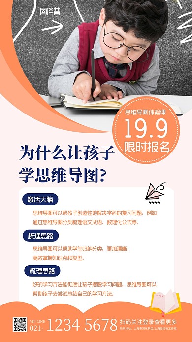 简约创意思维导图好处招生通用宣传海报