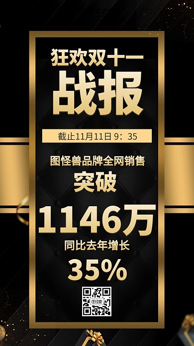 大气黑色双十一销售战报海报