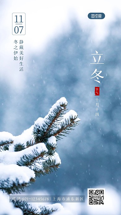 立冬传统二十四节气雪摄影图海报