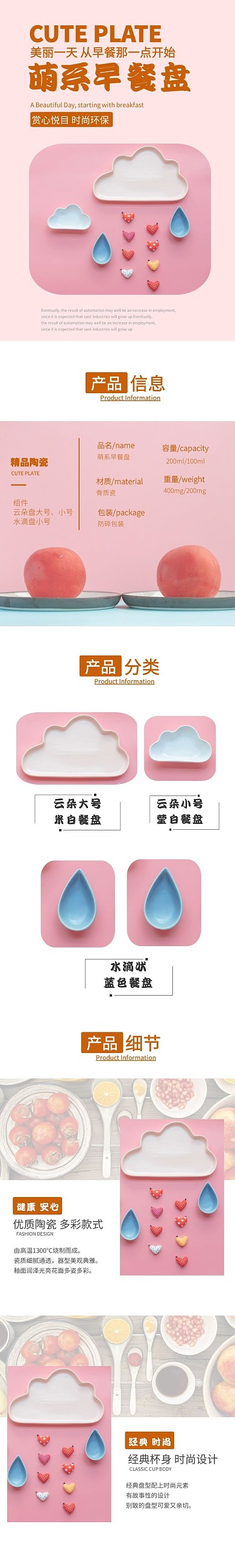淘宝厨具早餐造型萌系餐盘详情页
