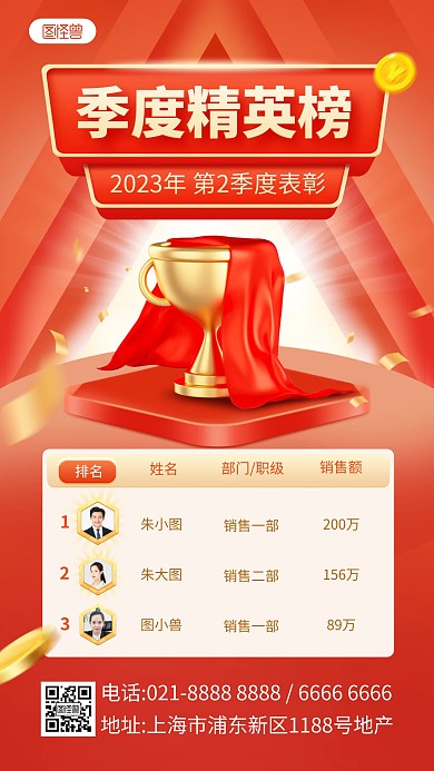 季度销售业绩排行榜手机海报