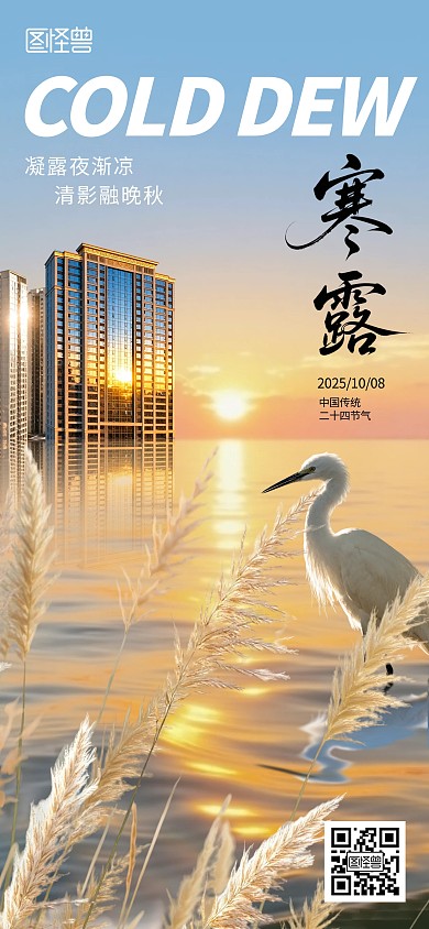 房地产二十四节气白鹭寒露节气海报