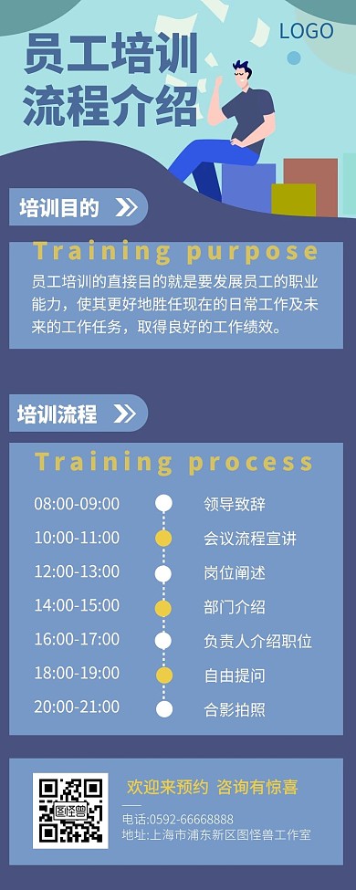 蓝色大气简约时间轴长图横版