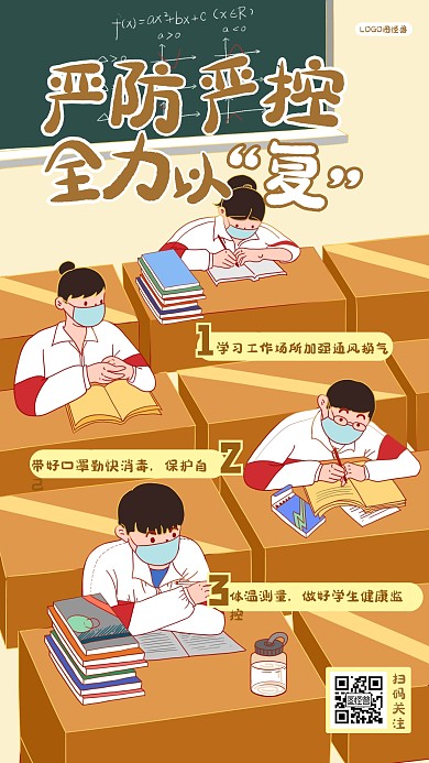 复工复学配合检查测体温做登记科普公益海报