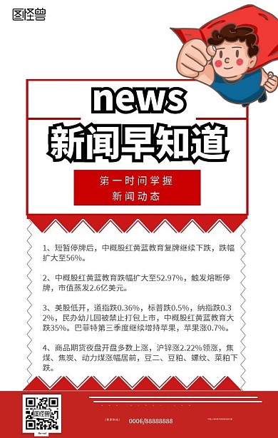 新闻早知道卡通新闻红色活泼手机新闻海报