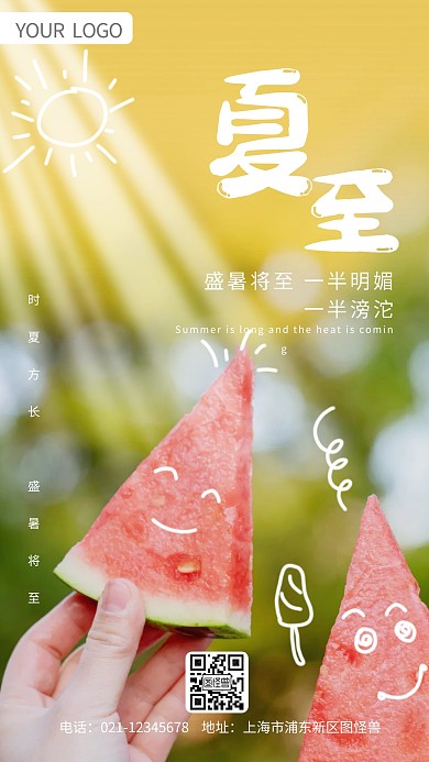 节气夏至简约清新手机海报新媒体