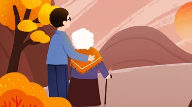 时光白发插画母亲节绿色小清新公众号封面