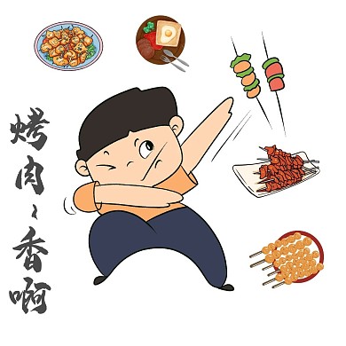 卡通过吃烤肉表情包