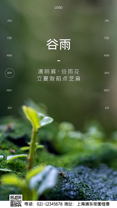 摄影图谷雨谚语绿色简约风手机海报