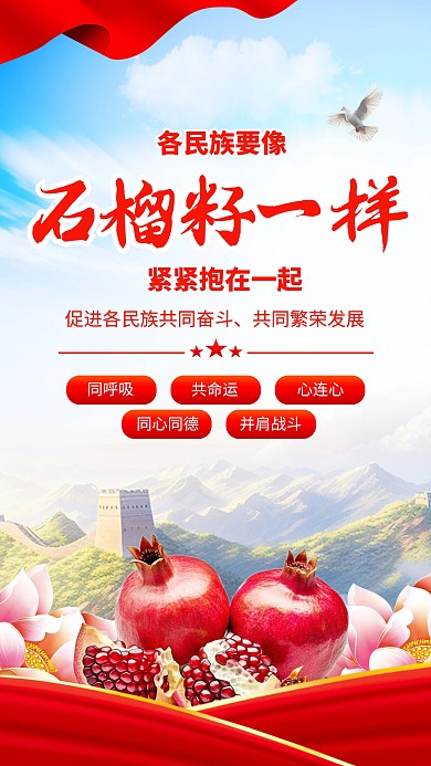 民族团结进步宣传印刷手机海报