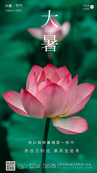 简约风摄影图简洁大气大暑摄影图海报