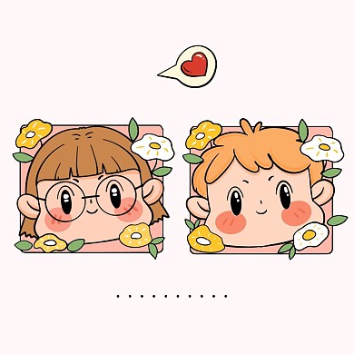 手绘插画可爱Q版本人像情侣头像微信头像