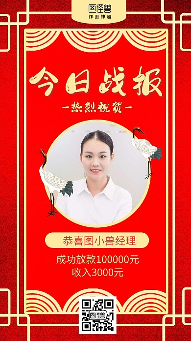 红色喜庆放款战报人物喜报表彰海报