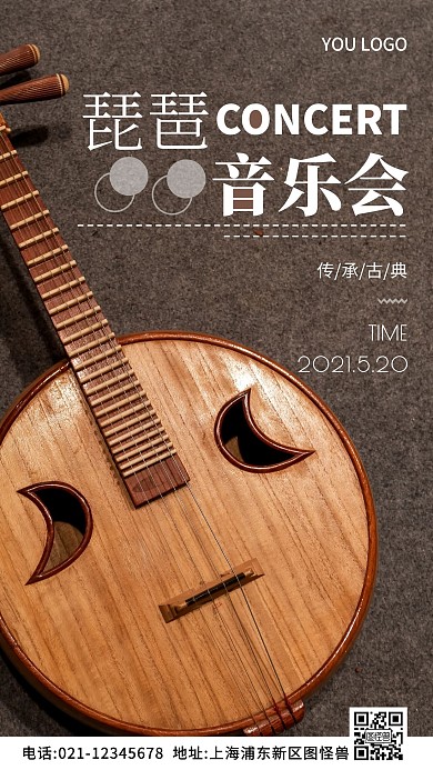 琵琶音乐会白色简约风摄影图海报