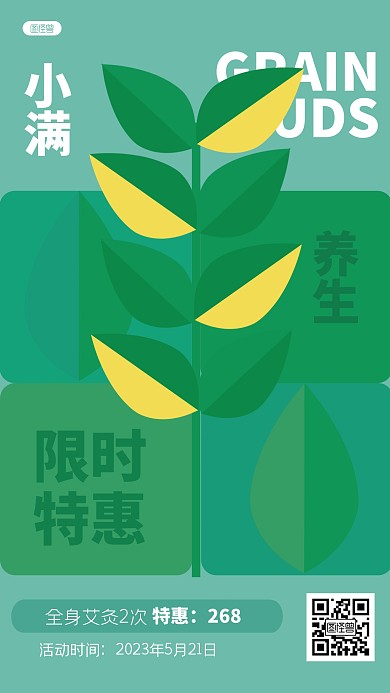 简约小满养生促销几何风海报