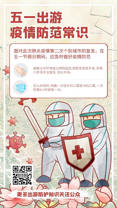 五一出游疫情防护知识科普手机海报