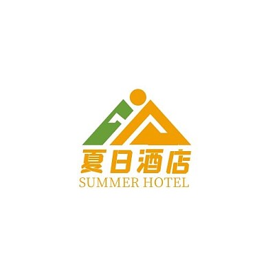 夏日酒店三角形人型简约橙绿LOGO