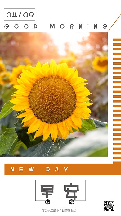 黄色简约植物向日葵早安日签