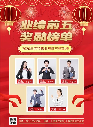 销售业绩前五奖励竖版海报