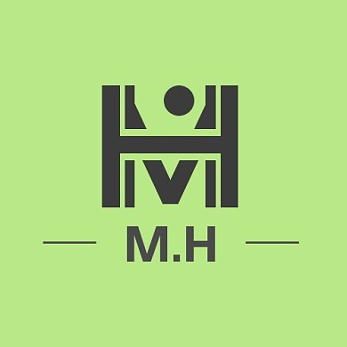 绿灰几何简约MH字母组合logo设计
