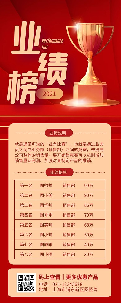 红色大气公司业绩榜单营销长图
