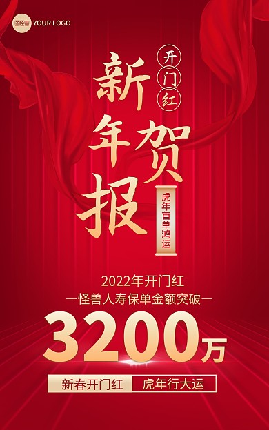 原创红色喜庆新年开门红贺报喜报战报海报