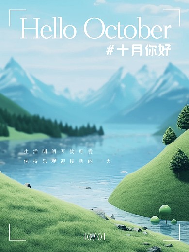 早安十月你好唯美照片效果模板