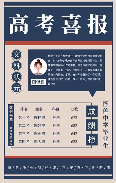 复古风高考喜报金榜题名捷报手机海报