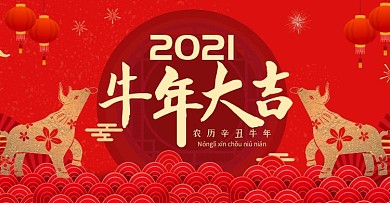 牛年卡通红色电商全屏海报
