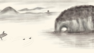 古风大气美丽桂林山水象鼻山水墨画背景