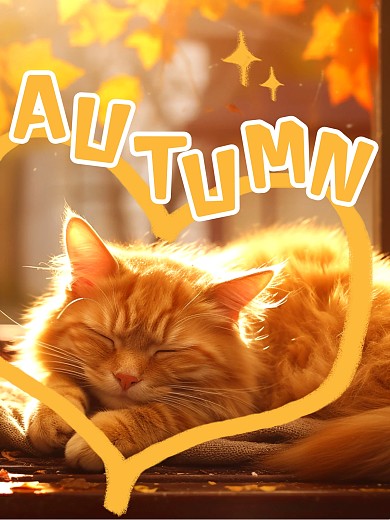 秋天猫咪可爱涂鸦效果模板