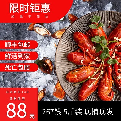 鲜活龙虾优惠价清晰黑红大气