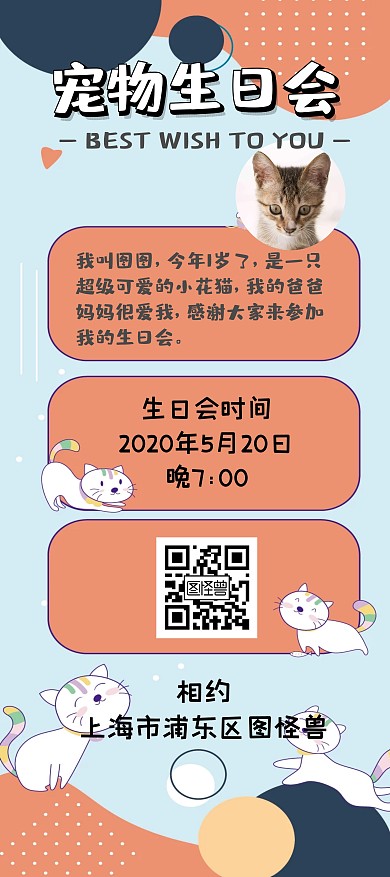 宠物生日会扁平可爱宣传海报