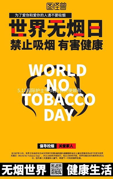 时尚科普世界无烟日宣传海报