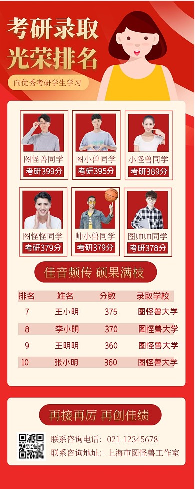 考研光荣榜宣传创意插画长图