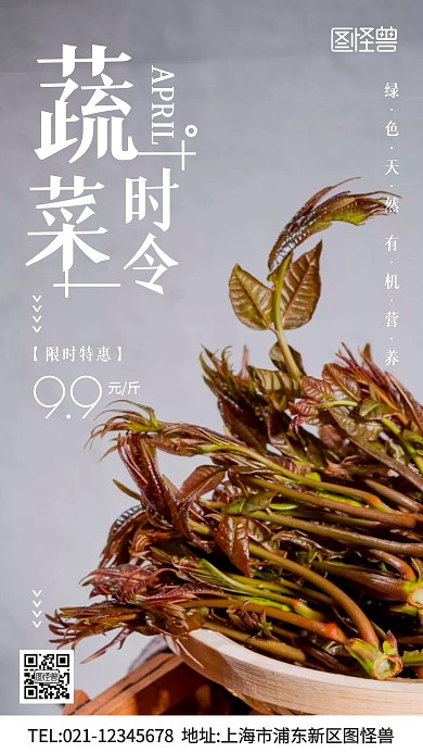 摄影图四月时令蔬菜促销香椿手机海报