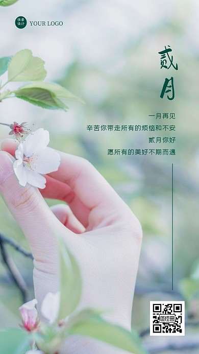 简约摄影风清新花朵二月你好日签